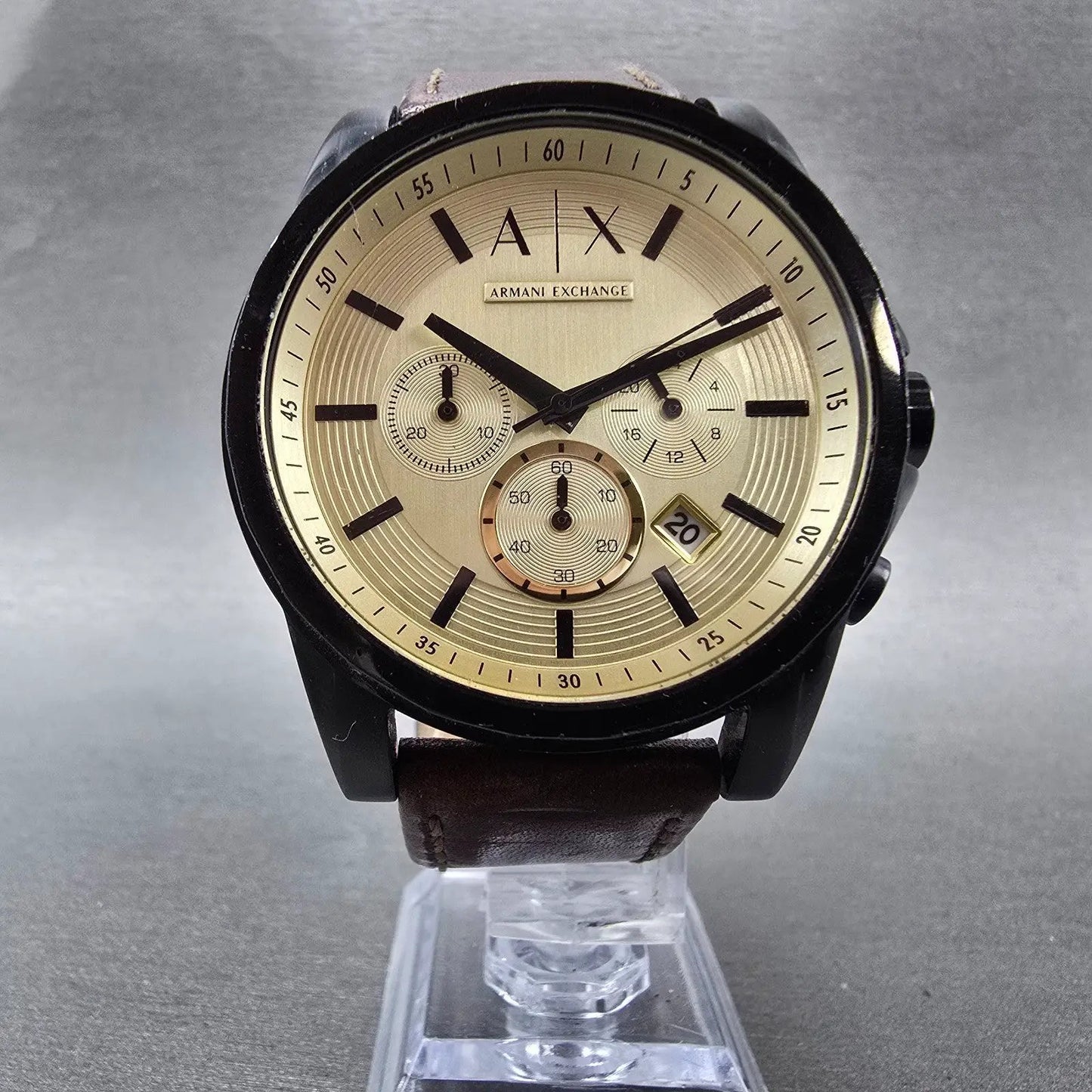 Armani Exchange Chronograph Watch Men 44mm Champagne Dial Black Tone New Battery5