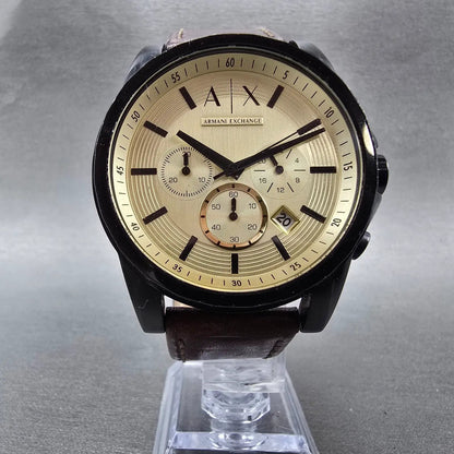 Armani Exchange Chronograph Watch Men 44mm Champagne Dial Black Tone New Battery5