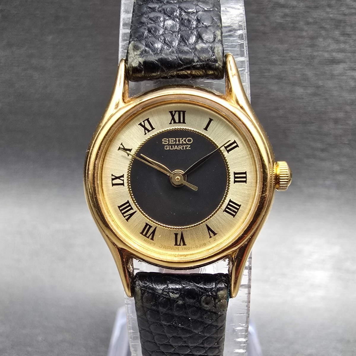 Seiko Watch Women 20mm Gold Dial Gold Tone Round 1N01-0E19 New Battery0