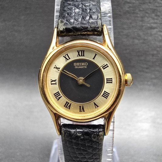 Seiko Watch Women 20mm Gold Dial Gold Tone Round 1N01-0E19 New Battery0