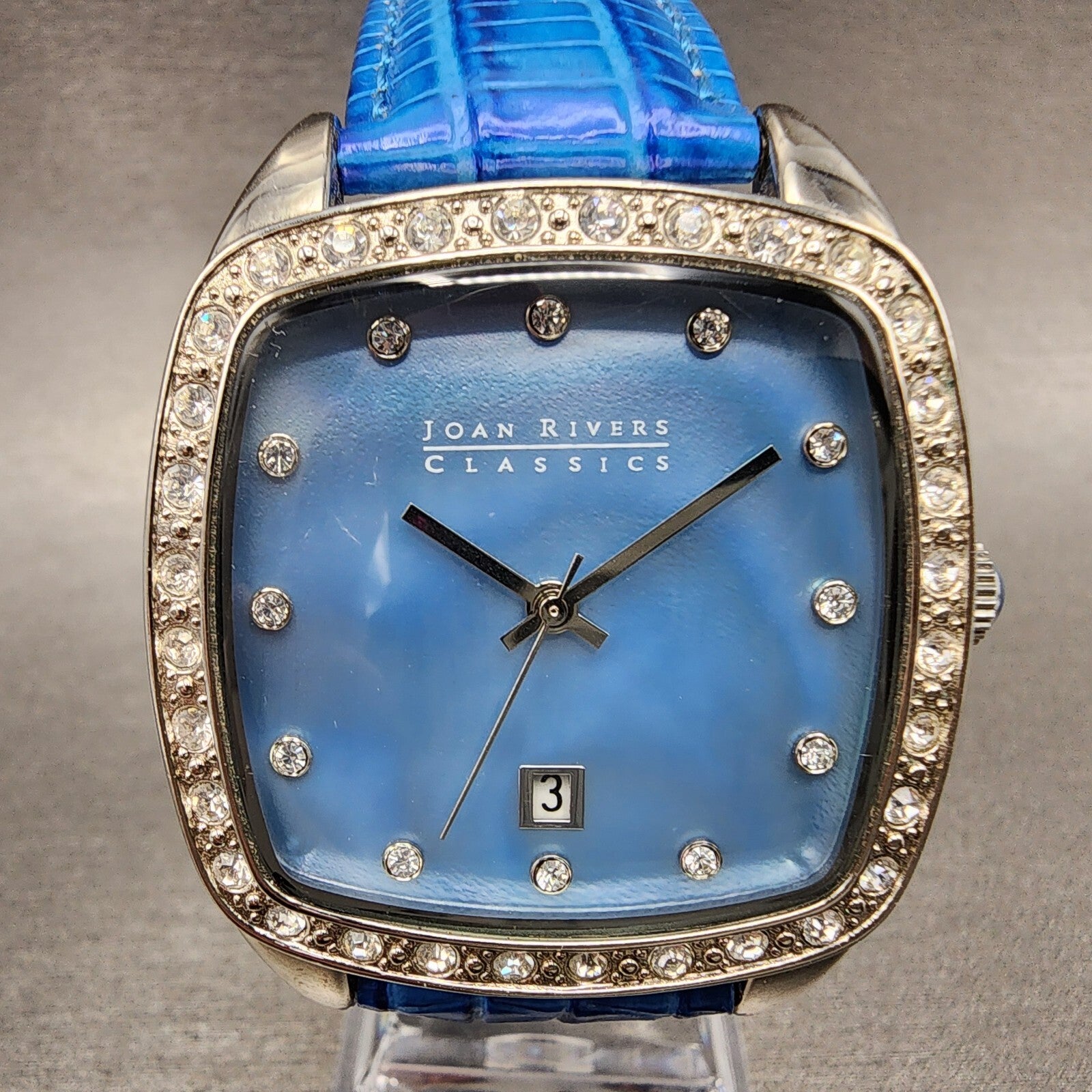 Joan Rivers Classic Watch Women 38mm MOP Silver Tone Rectange Crystal Bezel Runs1