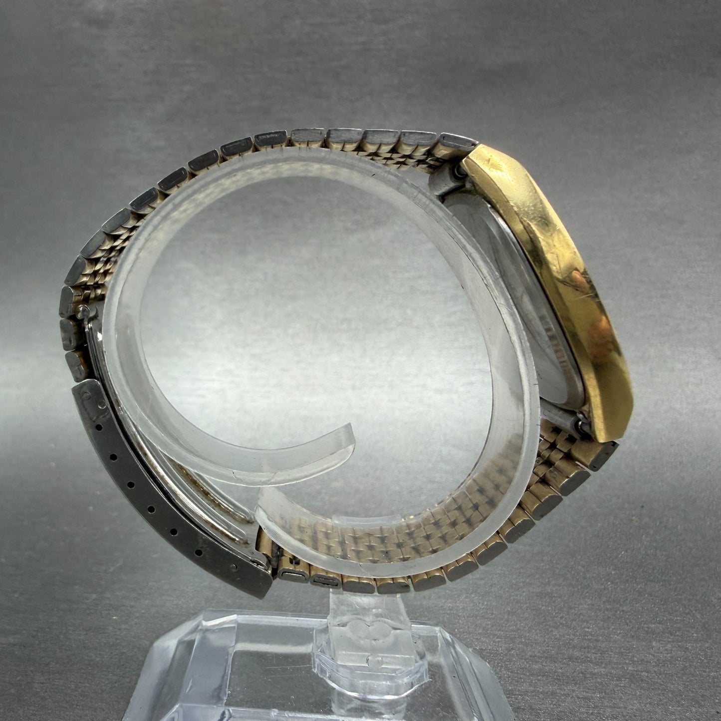 Seiko Watch Men 32mm Brown Dial Gold Tone Rectangle 7810-5069 New Battery VTG8