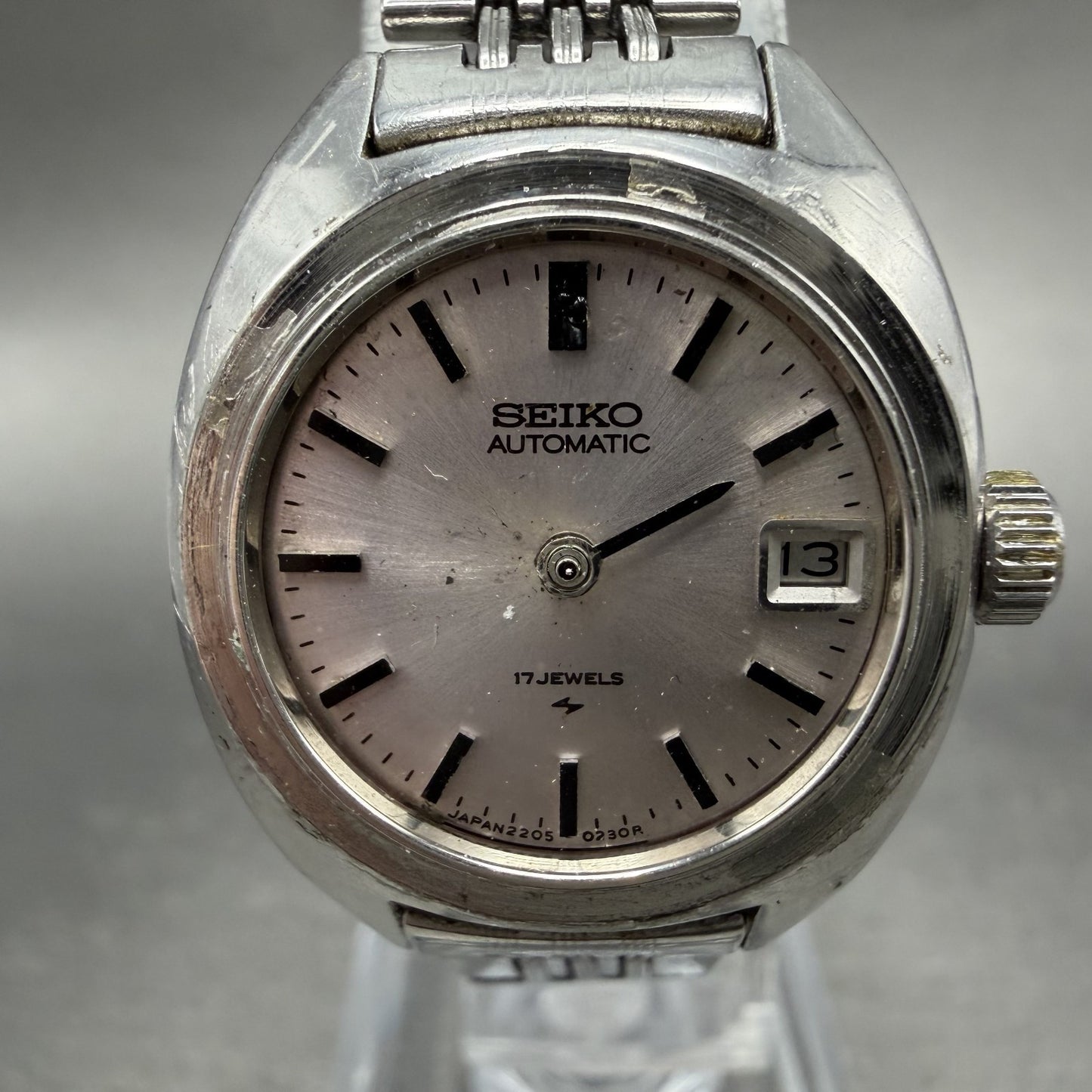 Seiko Automatic Watch Women 23mm Silver Dial Silver Tone Date 2205-0050 PARTS2