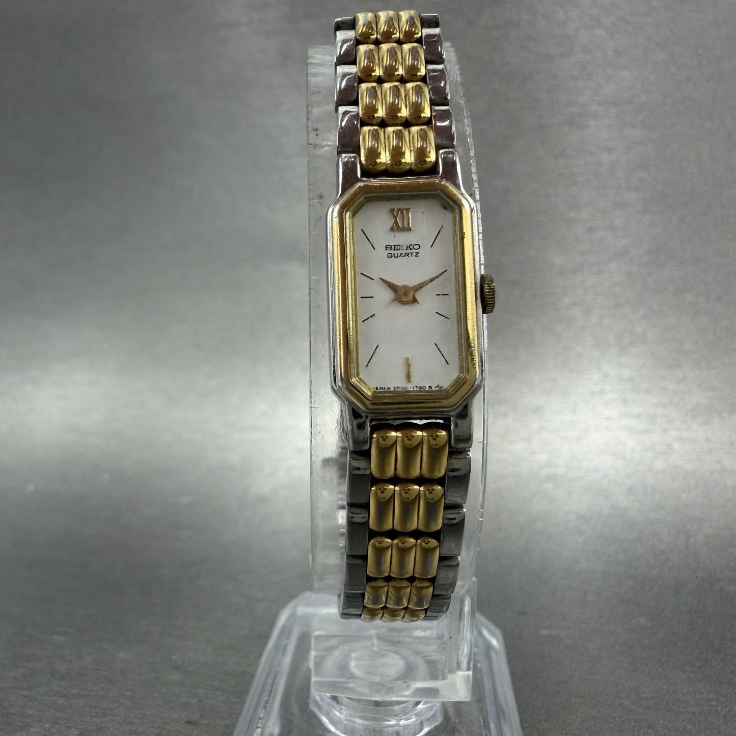 Seiko tank Watch Women 12mm White Dial Two Tone 2e20-6389 Rectangle New Battery5