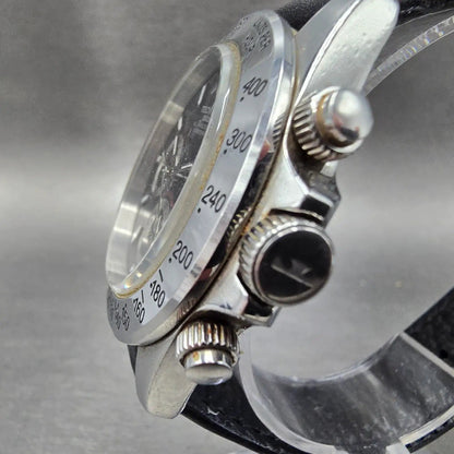 Technos Chronograph Watch Men 40mm Black Dial Silver TGM615 New Battery JDM2