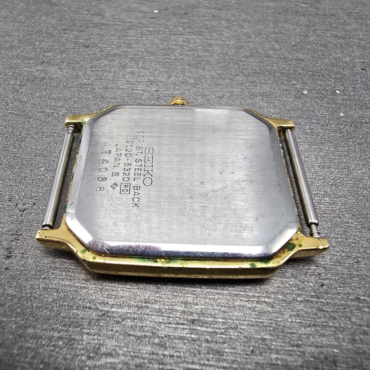 Seiko Tank Watch Men 28mm Champagne Dial Gold Tone Rectangle 9020-5320 PARTS VTG12