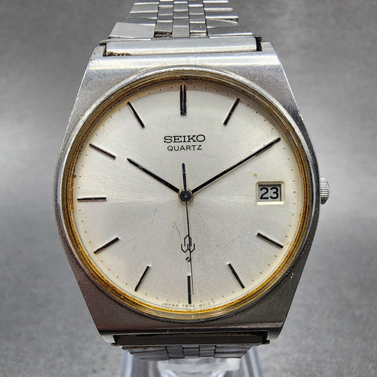 Seiko Watch Men 33mm Silver Dial Silver Tone Date 7832-8010 PARTS