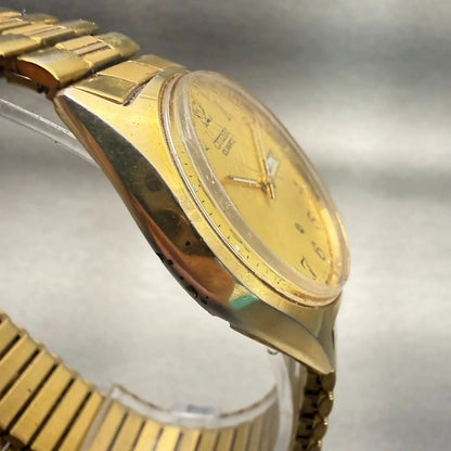 Citizen CQ Watch Men 35mm Gold Dial Gold Tone Daydate Round 6100-S24876 New Batt3