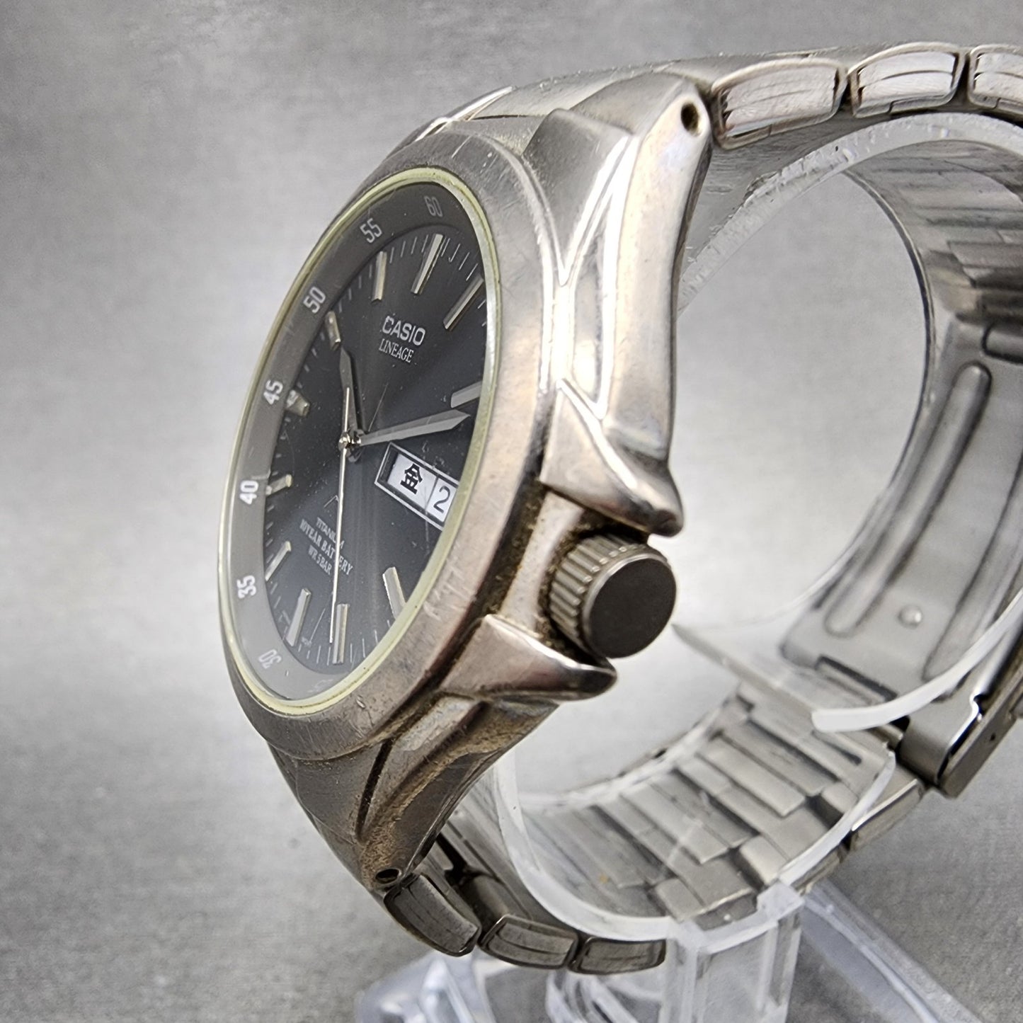 Casio Lineage Titanium Watch Men 38mm Black Dial Daydate LIN171J New Battery2