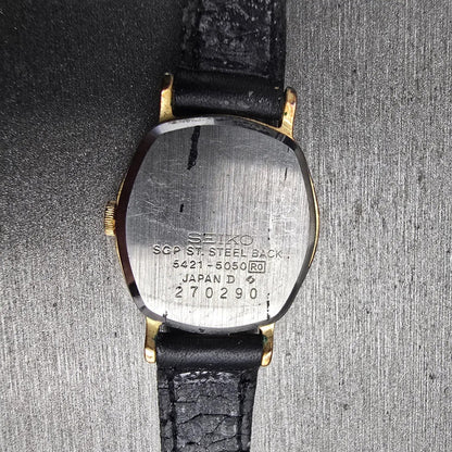 Seiko Watch Women 21mm Black Dial Gold Tone Oval 5421-5050 New Battery Vintage10