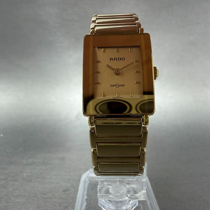 Rado Diastar Tank Watch Women 18mm Champagne Dial Gold Tone 153.0283.3 New Batt5
