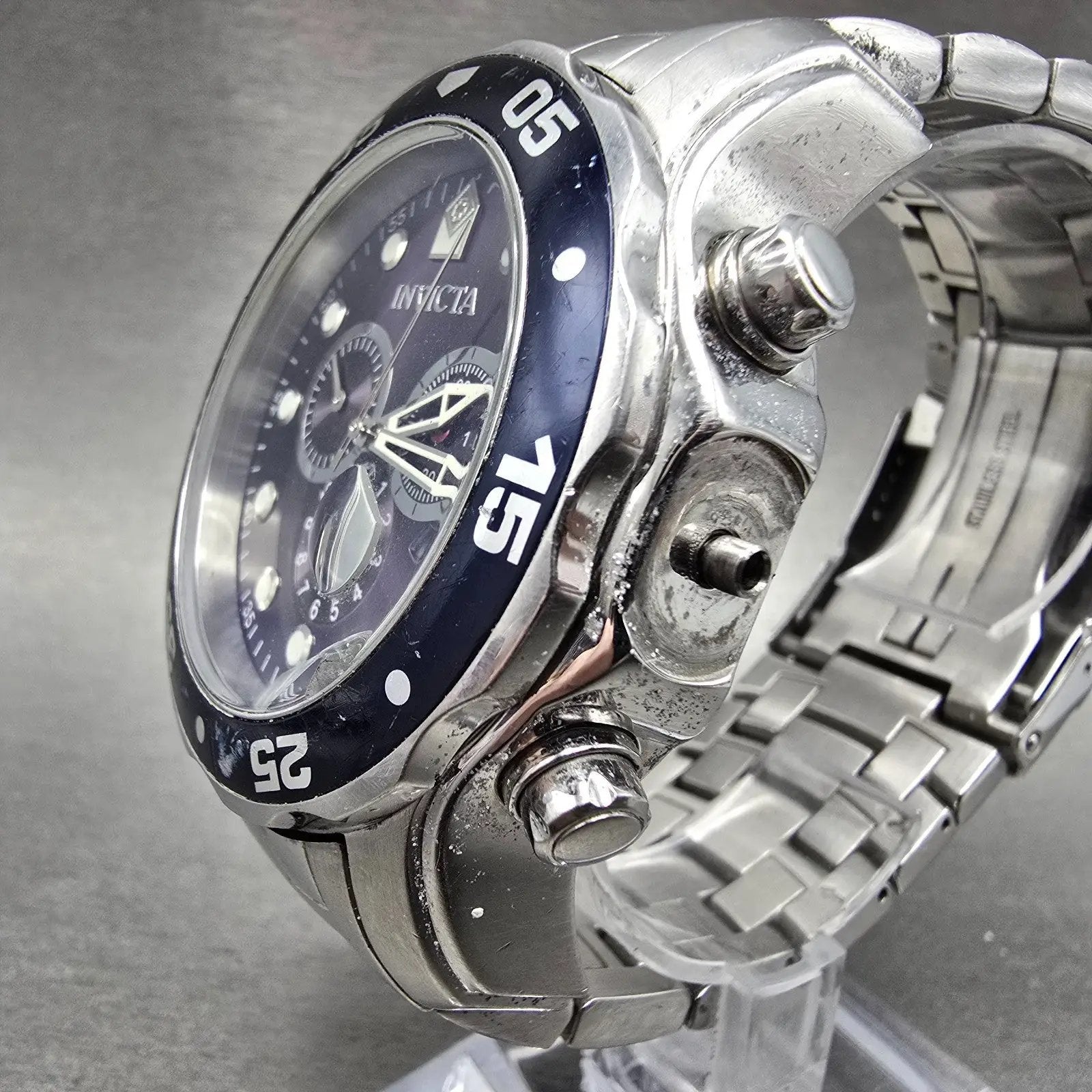 Invicta Pro Diver Chronograph Watch Men 49mm Purple Dial Silver Tone 0070 PARTS3