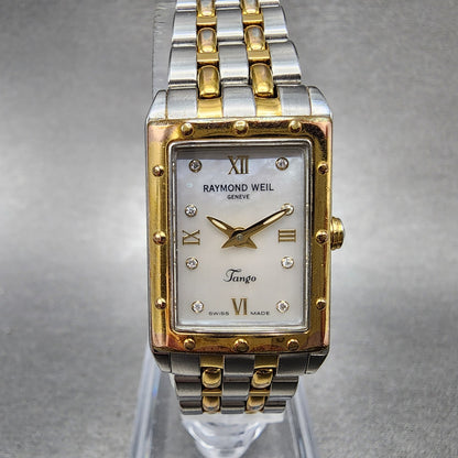 Raymond Weil Tango Tank Watch Women 19mm MOP Dial Two Tone Rectangle New Battery