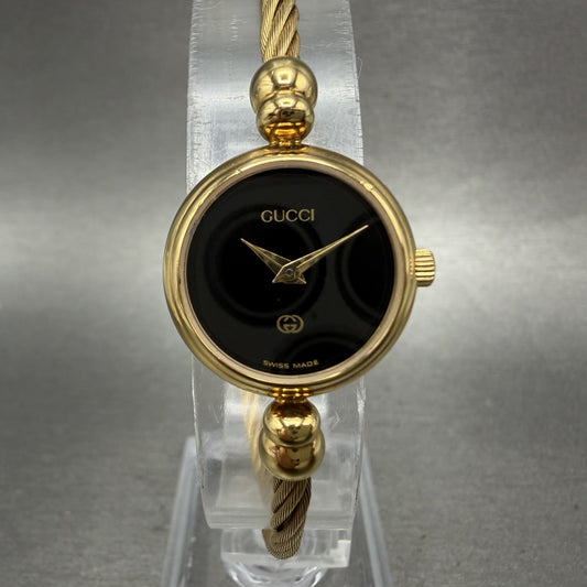 Gucci Watch Women 20mm Black Dial Gold Plated Round Vintage 2700L New Battery AB0