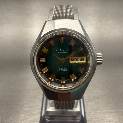 Citizen Automatic Watch Women 26mm Green Dial Silver Tone Daydate 4-661125Y Runs0