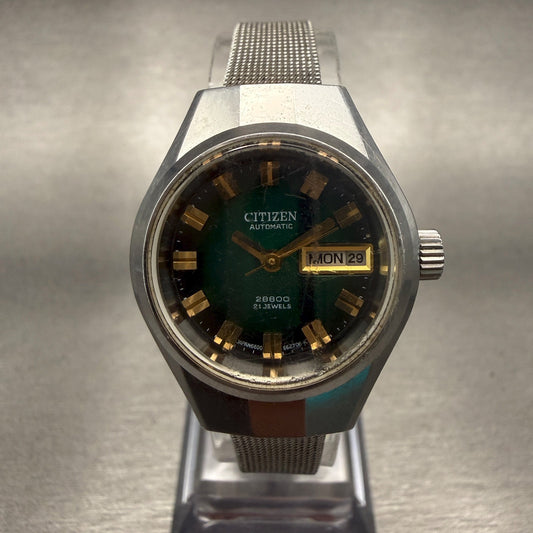 Citizen Automatic Watch Women 26mm Green Dial Silver Tone Daydate 4-661125Y Runs0