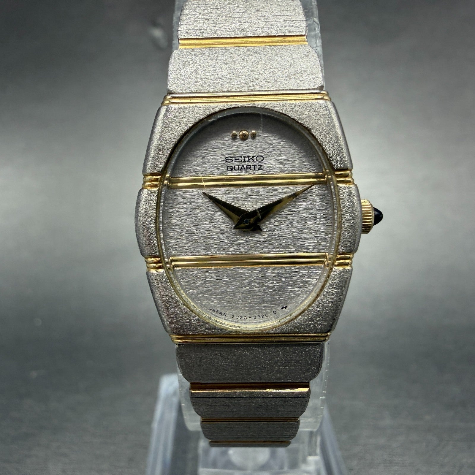 Seiko Watch Women 19mm Silver Dial Two Tone Oval 2C20-6060 New Battey Vintage0