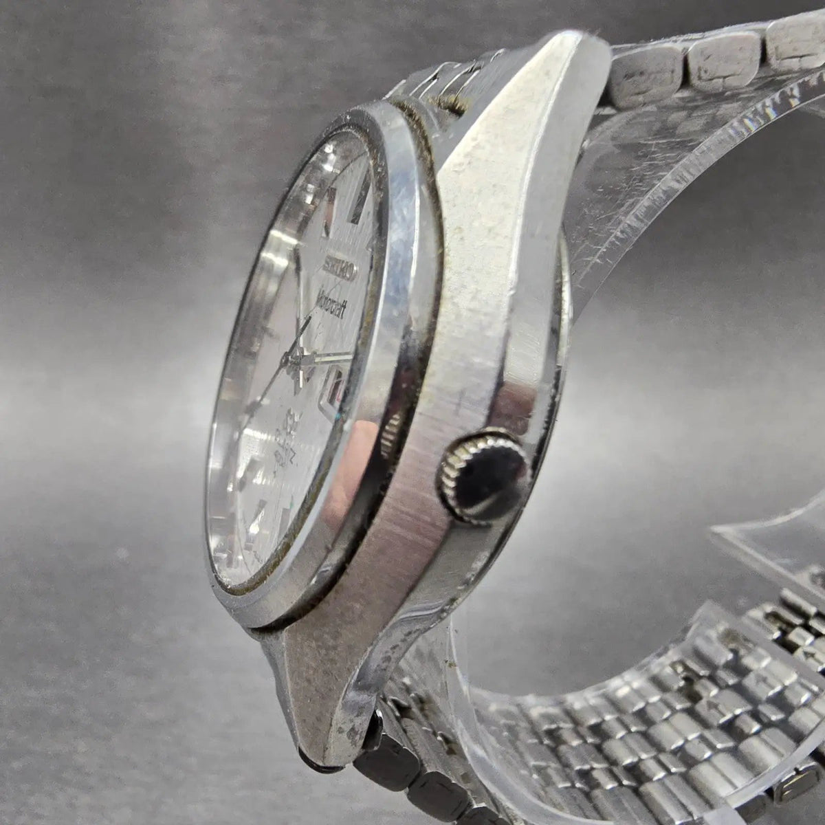Seiko Motorcraft SQ 4004 Watch Men 36mm Silver Dial Steel Daydate 4633-8029 PART3