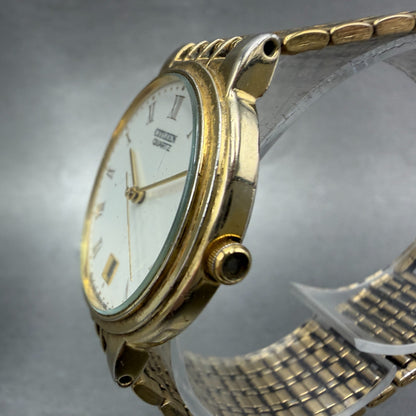 Citizen Watch Men 33mm White Dial Gold Tone Date 5510-S19546 New Battery VTG2