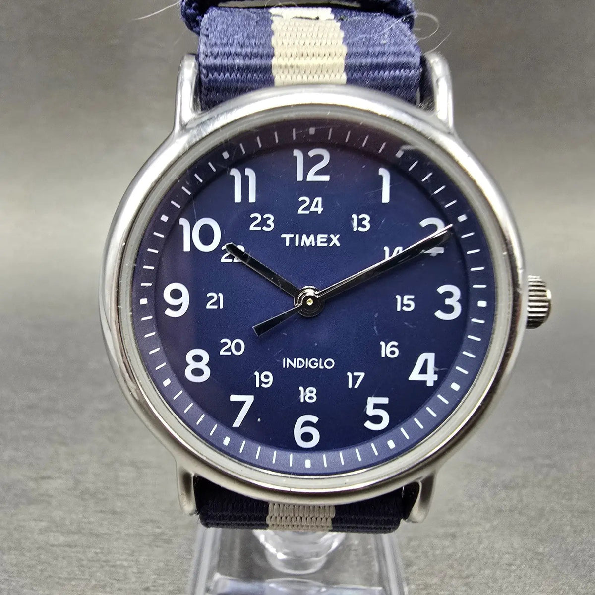 Timex Weekender Watch Men 38mm Blue Dial Silver Round New Battery TW2P657000