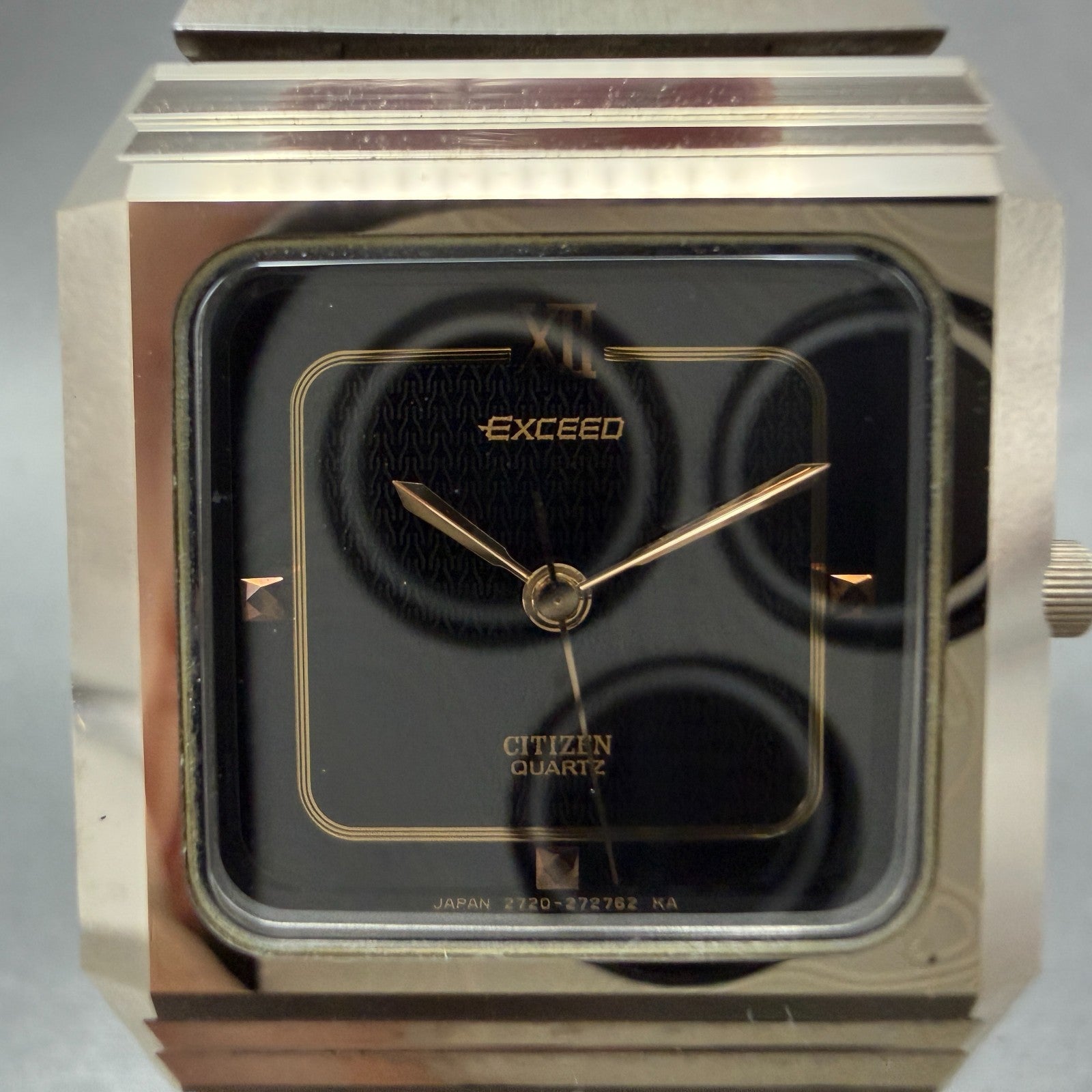 Citizen Exceed Watch Men 27mm Black Dial Gold Tone Rectangle 2730-272170 New Bat1