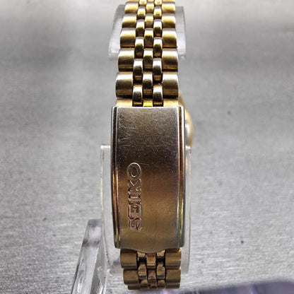 Seiko SQ Watch Women 25mm Gold Dial Gold Tone Daydate Round 3Y03-0169 New Batt7