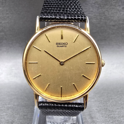 Seiko Watch Men 31mm Gold Dial Gold Tone Round 5Y30-7009 New Battery Vintage JP0