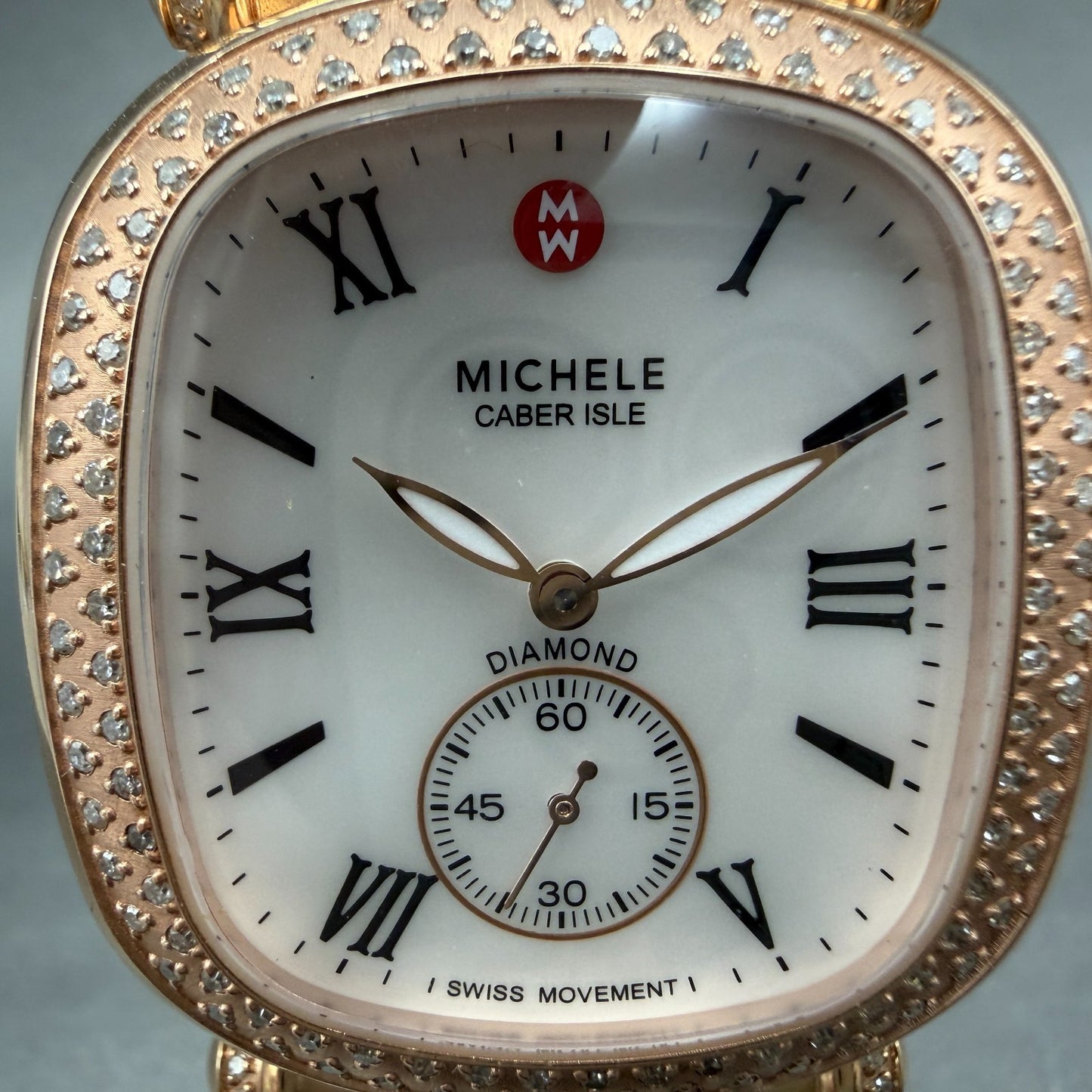Michele Caber Isle Diamond Watch 32mm Women Mop Dial Rose Gold Tone Oval New Bat1