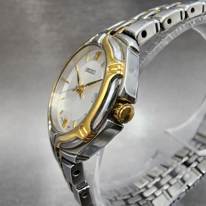 Seiko Watch Women 26mm Blue Dial Two Tone Date Round 7N820AT0 New Battery2