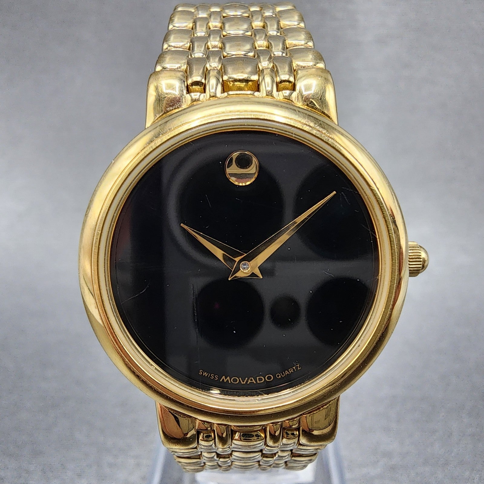 Movado Museum Watch Women 26mm Black Dial Gold Tone Round 87 E4 9837 New Battery1