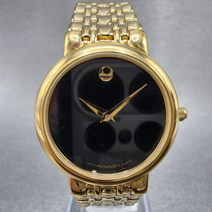 Movado Museum Watch Women 26mm Black Dial Gold Tone Round 87 E4 9837 New Battery1