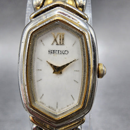 Seiko Watch Women 15mm White Dial Two Tone Y150-5m80 Hexagon New Battery