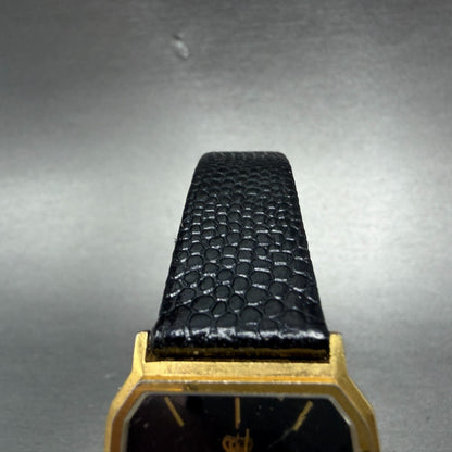 Jules Jurgenson Tank Watch Men 28mm Black Dial Gold Tone Date Rectangle PARTS5