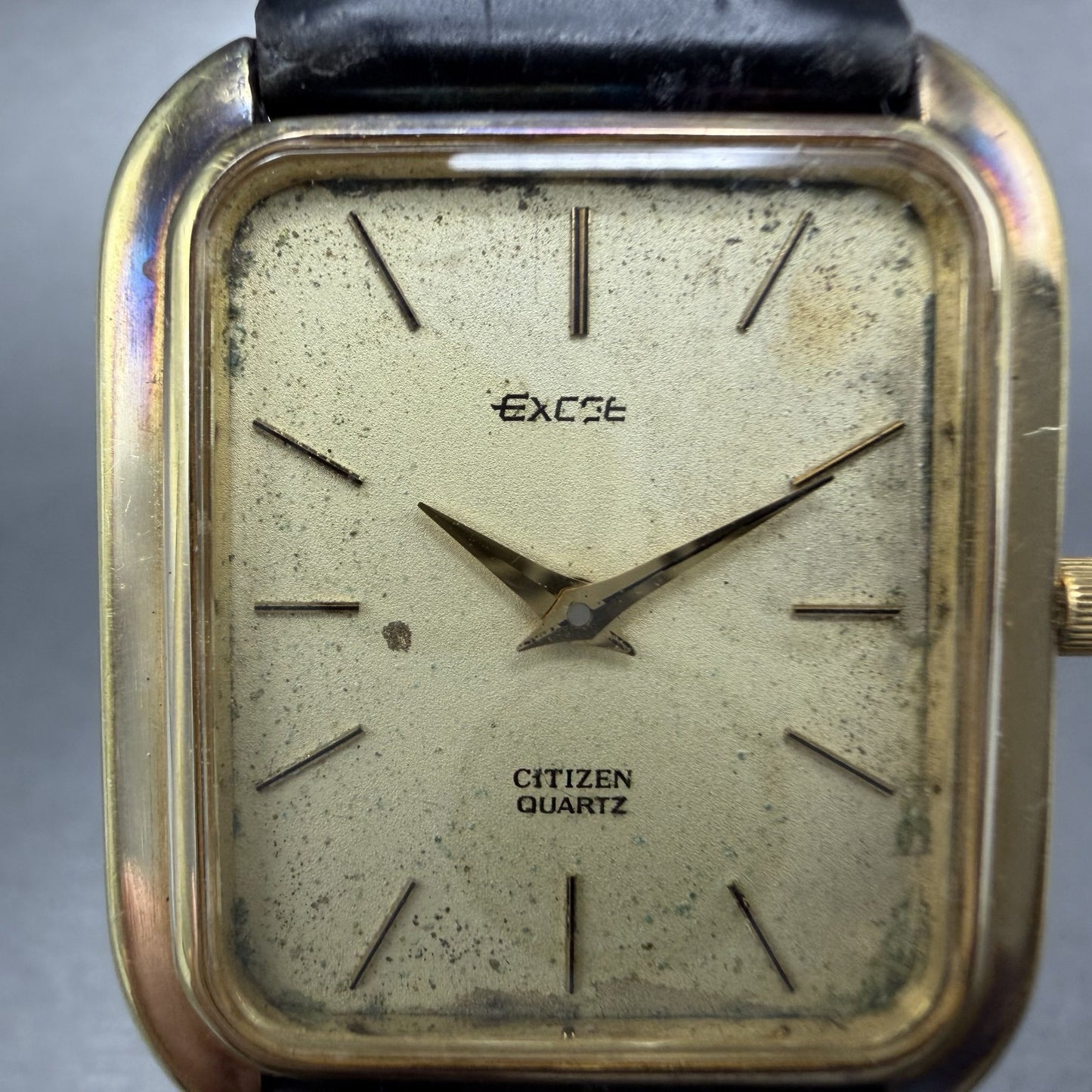 Citizen Exceed Tank Watch Men 28mm Champagne Dial Gold Tone Rectangle New batt1