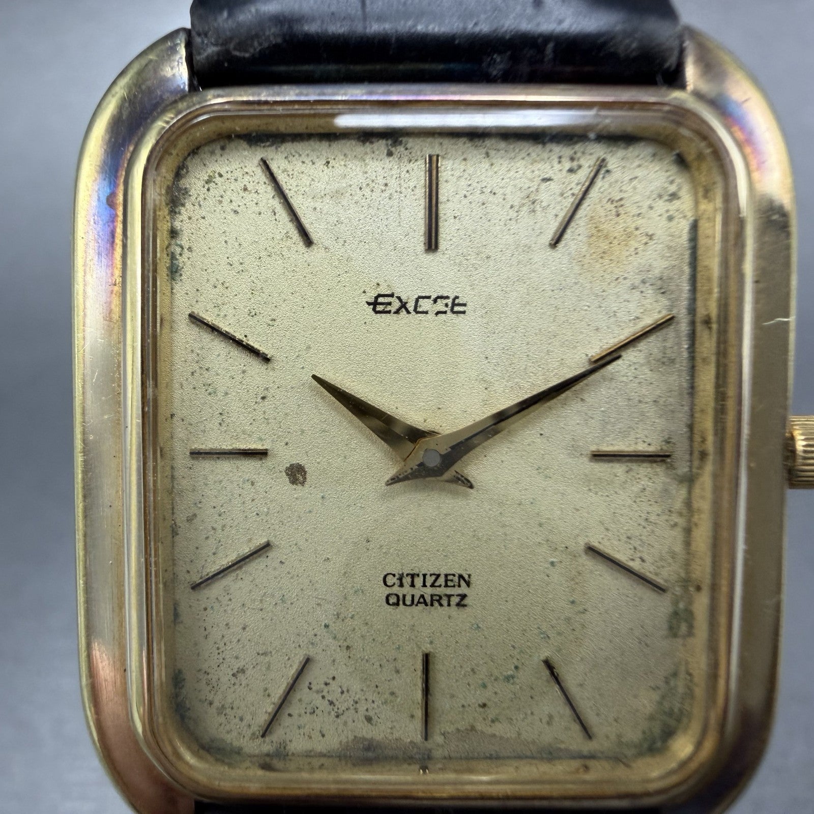 Citizen Exceed Tank Watch Men 28mm Champagne Dial Gold Tone Rectangle New batt1