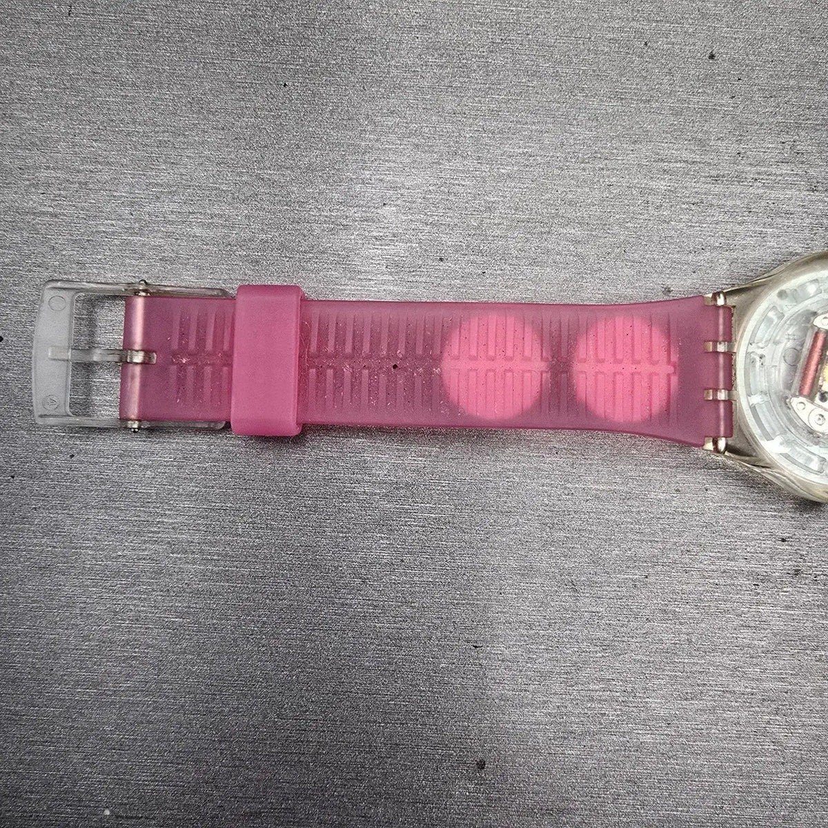 Swatch Pink Candy Watch Women 34mm White Dial Clear Case Round GE177 New Battery13