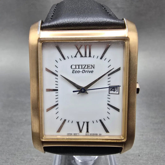 Citizen Eco-Drive Tank Watch Men 31mm White Dial Rose Gold Date Rectangle Runs0