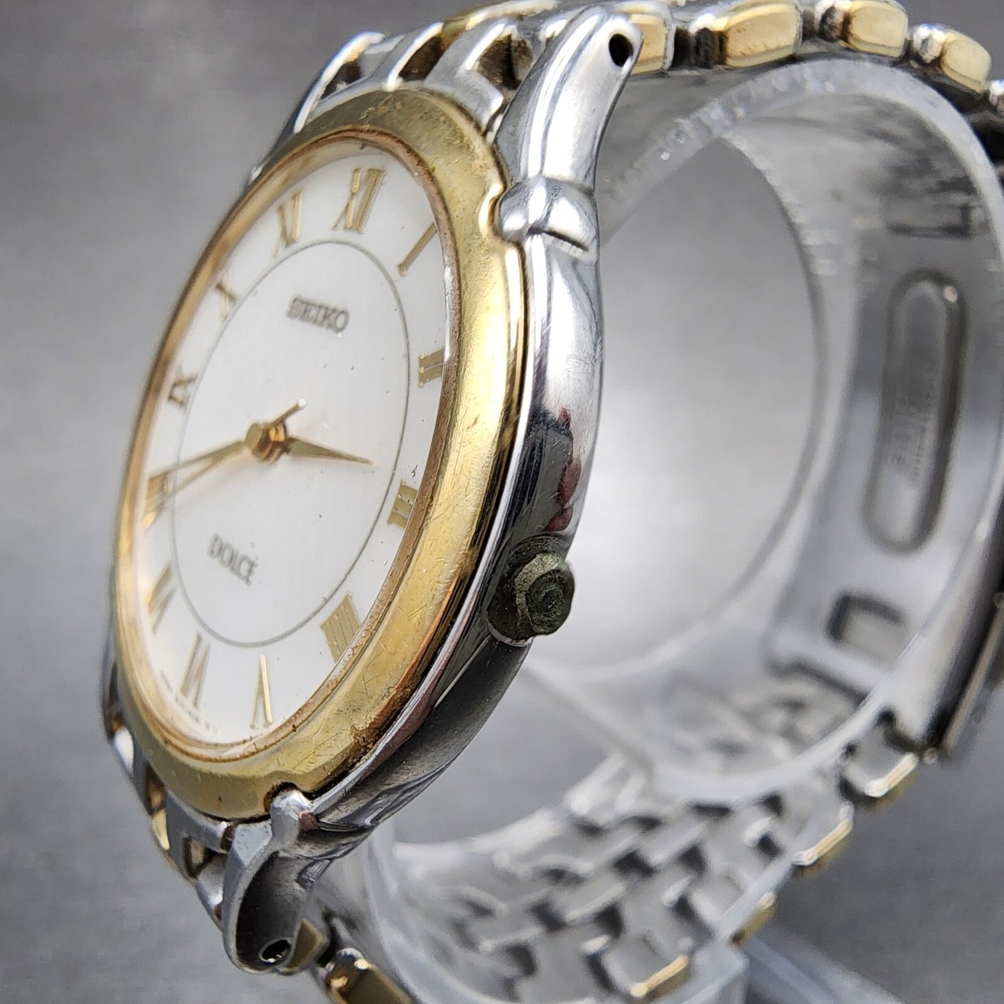 Seiko Dolce Watch Men 32mm White Dial Two Tone 8j416070 New Battery READ!!!2