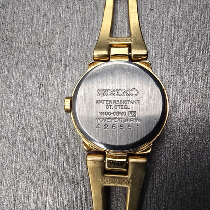 Seiko Watch Women 20mm Black Dial Gold Tone Round 1N00-0GM0 New Battery Vintage10