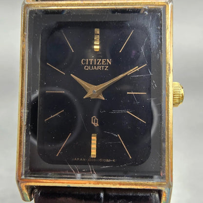Citizen CQ Watch Men 20mm Black Dial Gold Tone Rectangle 4-101201 New Battery1