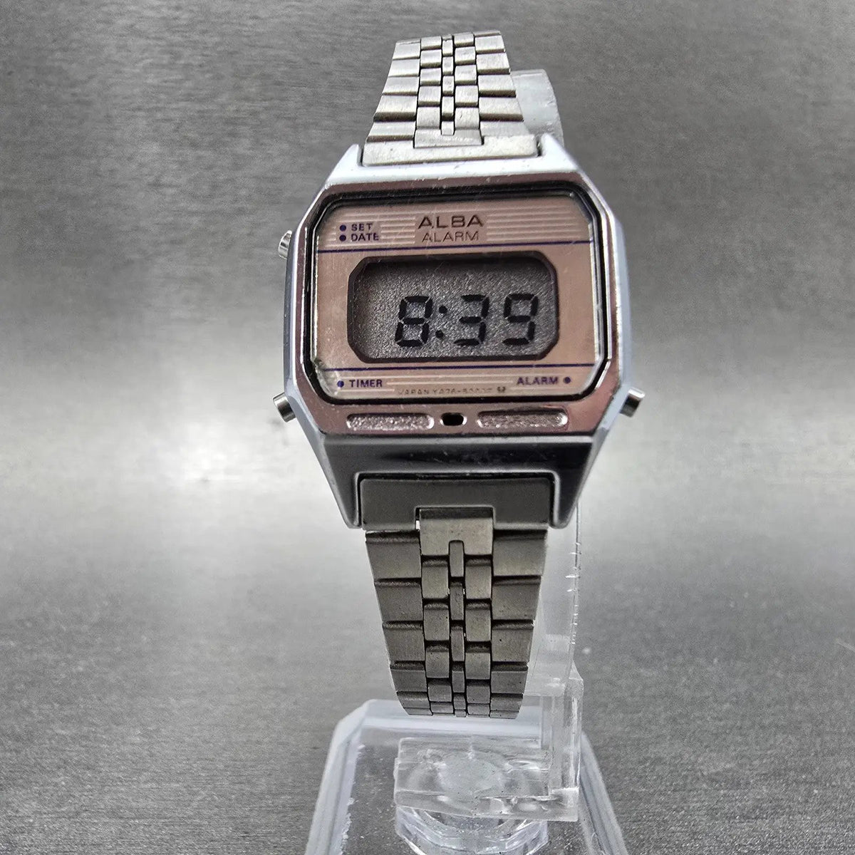 Seiko ALBA Digital Watch Women 24mm Digital Silver Timer Alarm Octagon New Batt5