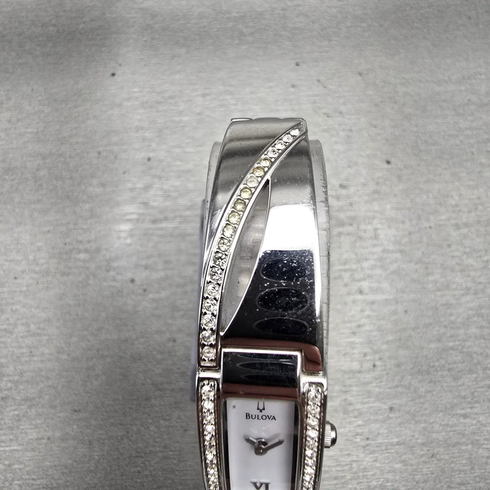 Bulova Watch Women 14mm MOP Dial Silver Tone Gemmed Rectangle 96T63 New Batt4