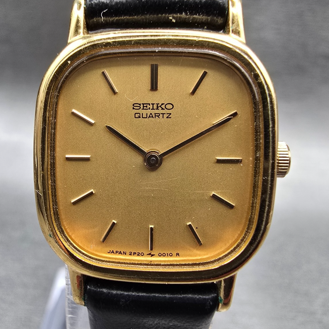 Seiko Watch Women 20mm Gold Dial Gold Tone Rectangle 2P20-5000 New Battery1