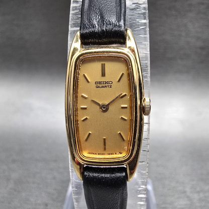 Seiko Watch Women 13mm Gold Dial Gold Tone Rectangle 2E20-6300 New Battery0