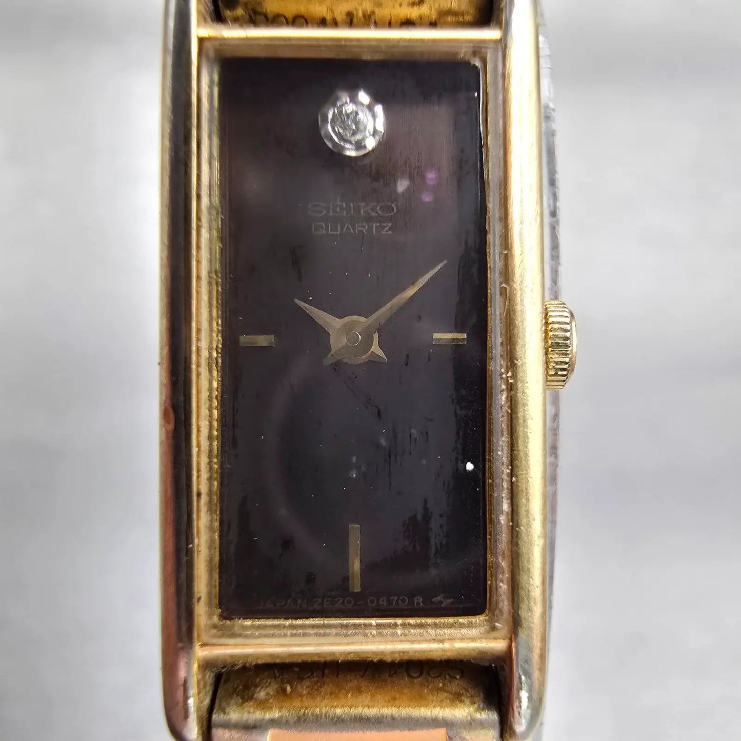 Seiko Watch Women 12mm Brown Dial Gold Tone Rectangle 2E20-5349 New Battery VTG1