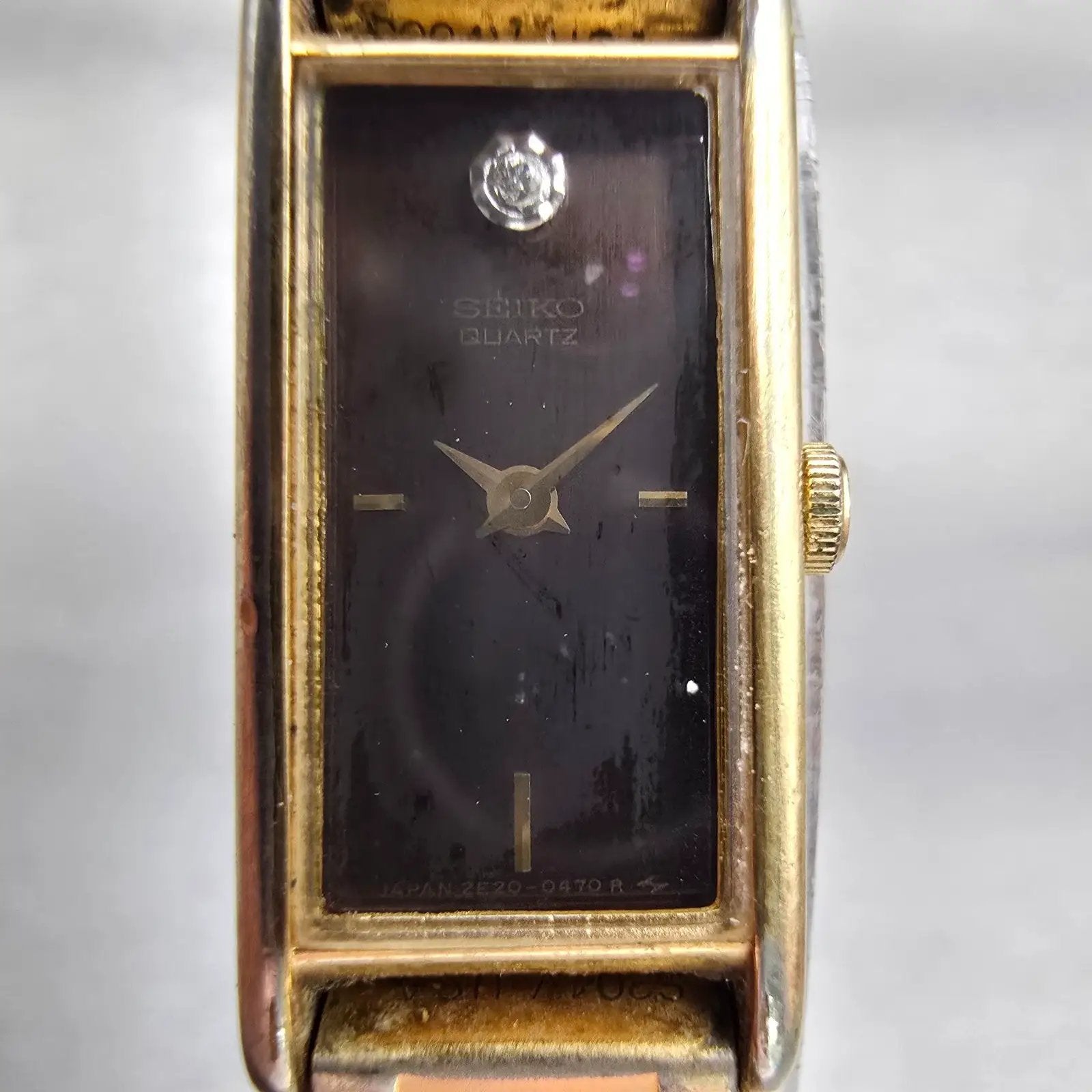 Seiko Watch Women 12mm Brown Dial Gold Tone Rectangle 2E20-5349 New Battery VTG1