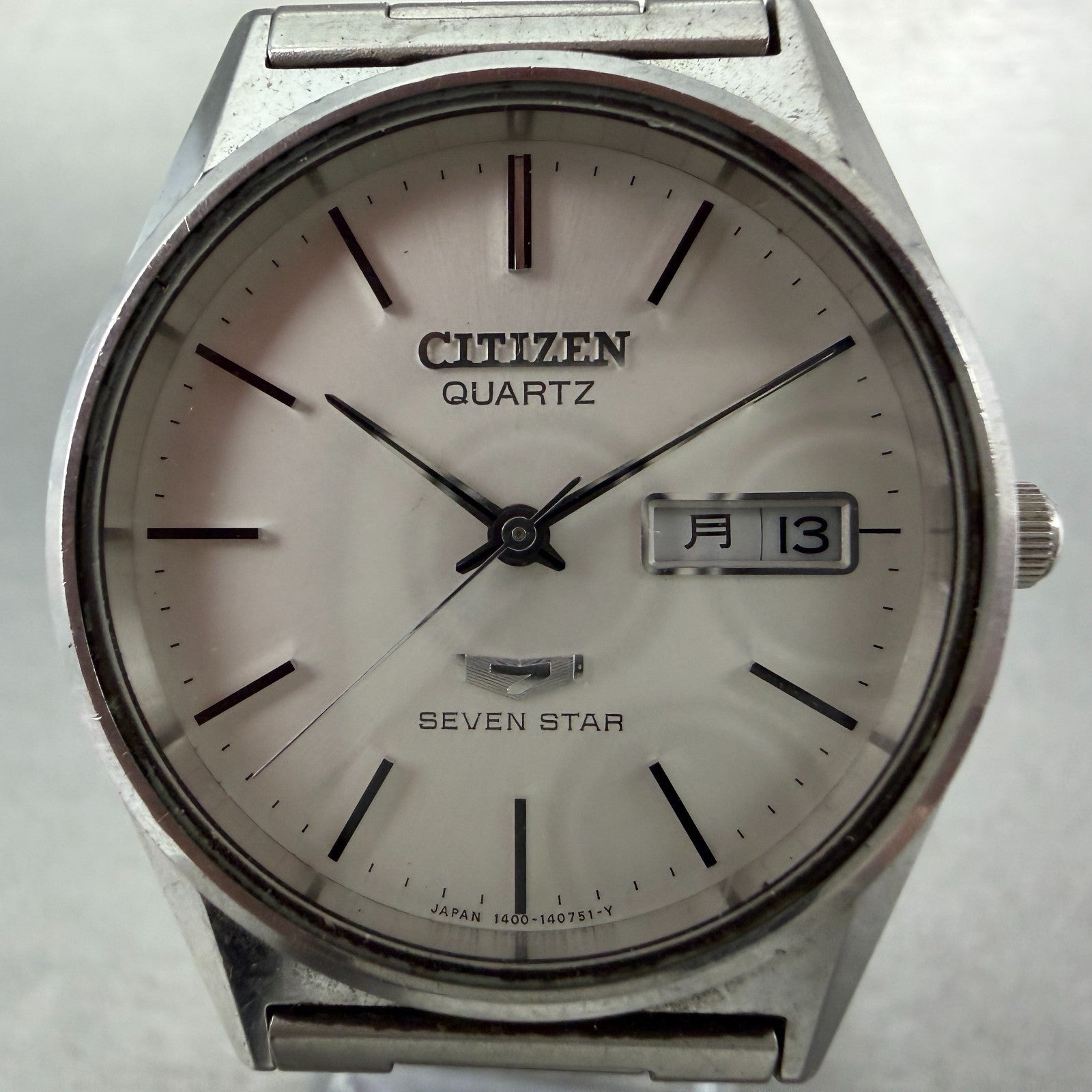Citizen Seven Star Watch Men 35mm White Dial Silver Tone Daydate Round New Batt1