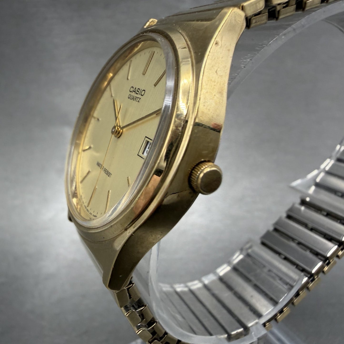 Casio Watch Men 33mm Champagne Dial Gold Tone Date Round MQ-537 New Battery2