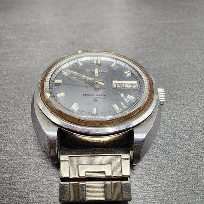 Seiko BellMatic Watch Men 38mm Silver Dial Silver Tone Daydate Alarm PARTS3