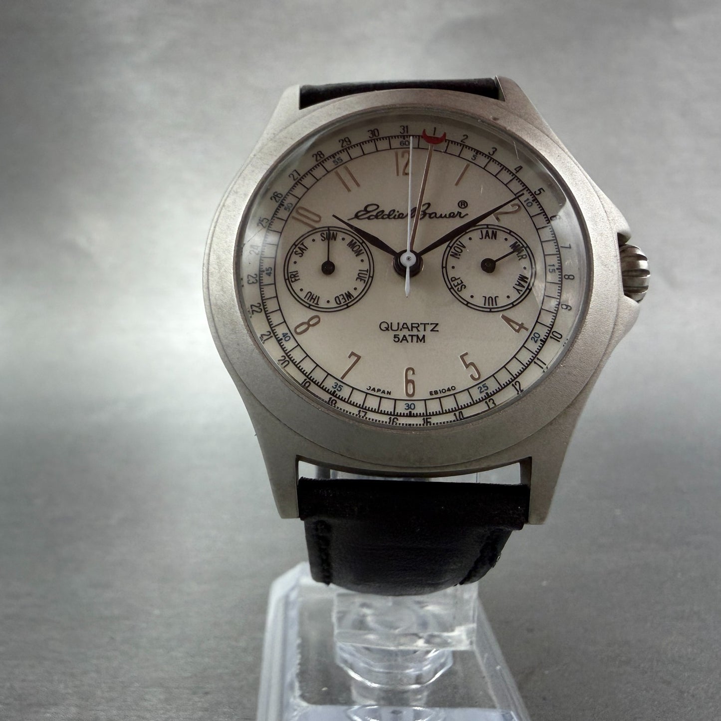 Eddie Bauer Triple Calendar Watch Men 38mm White Dial Steel Round #53201 PARTS6